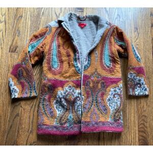 Shamask Wool Tapestry Jacket Womens Paisley Art to Wear Open Front Cardigan Boho
